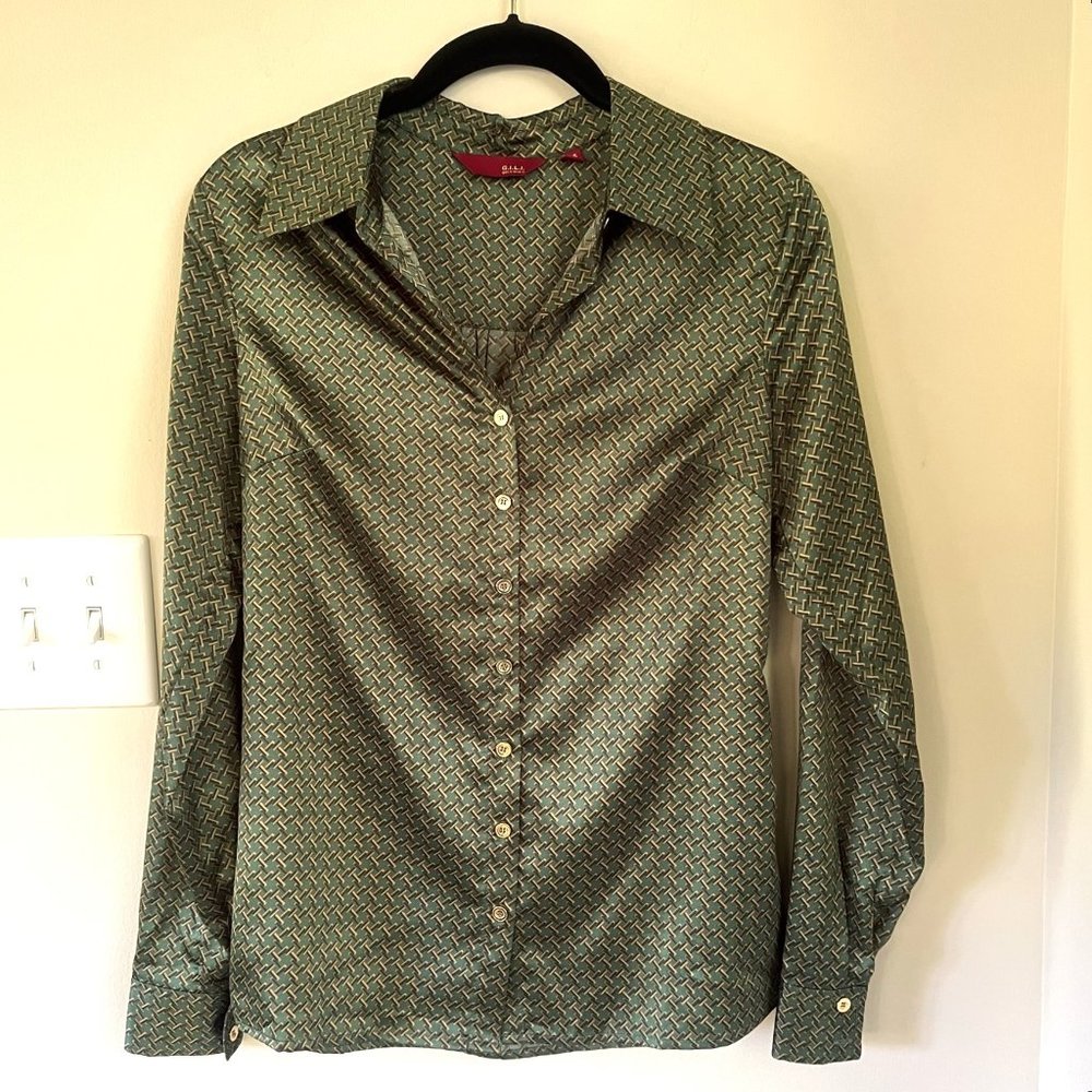 G.I.L.I. Long Sleeve Luxe Printed Blouse, Emerald, Size XXS